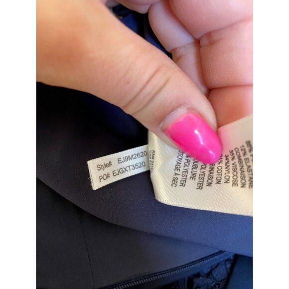 ELIZA J. BNWOT Womens V-Neck Lace Detail Sz 6 Full Length Formal Dress Navy Blue - Picture 8 of 10